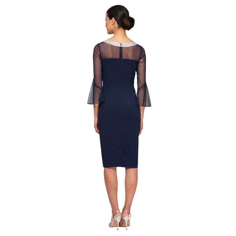 Alex Evenings Women's Short Shift Cocktail Dress with Embellished Illusion Detail, Wedding Guest (Petite and Regular Sizes), Navy, 8 - Image 2